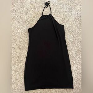 Black Sleeveless Halter Sheath Dress
